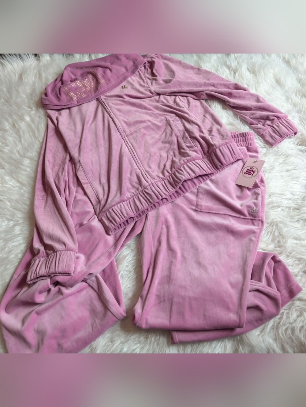 New 2pc Juicy Couture Lavander Velour Hoodie & Jogger Set